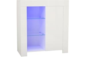 Panana Sideboard Storage Cupboard High Gloss Front Cabinet RGB Multicolor LED Lighting with Doors and Shelves Living Room Furniture (White)