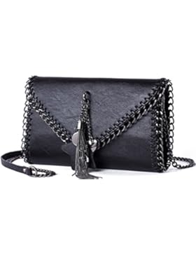 Rovanci Damen Handtasche Kette Schwarz Stilvolle Schultertasche Magnet Lock