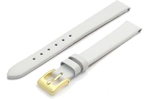WATCHWATCHWATCH Fine Calf Leather Watch Strap Band 12mm White with Gilt (Gold Colour) Buckle. Free Spring Bars (Watch Pins)