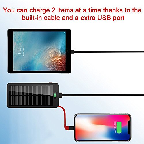 Batterie Externe 16000mAh Power Bank  VNOOKY Chargeur Solaire Portable avec Micro C  ble Int  gr   Port USB et 3 Entr  es  Lightning et Micro et Type 