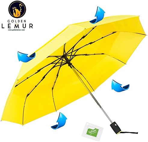 Umbrella. Folding Umbrella with Automatic Open-Close. Compact, Light, Windproof Umbrella with Carbon Fiber Ribs. 210T Fabric. Mens and Ladies Umbrella. Guarantee 100% (Yellow, 9 SEG Teflon)