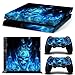 Produktbild Morbuy PS4 Skin Design Folie Aufkleber Sticker schützende Haut Schale für Sony Playstation 4 Konsole und 2 Dualshock Controller Skins (Schädel Feuer Blau)