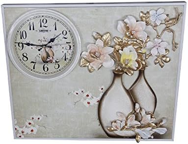 Luxury Gold Floral Canvas Wall Art Painting with clock silent in white wood Frame
