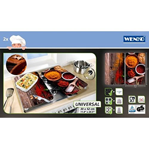 Wenko 2521467100 Herdabdeckplatte Universal Gewürze – 2er Set, für alle Herdarten, Gehärtetes Glas, 30 x 1,8-4,5 x 52 cm, mehrfarbig - 2