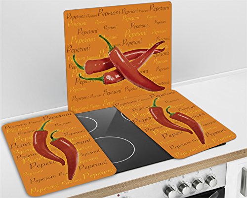 WENKO 2542439500 Herdabdeckplatte Peperoni-Line – 2er Set, für Glaskeramikherde, Gehärtetes Glas, 52 x 1.8 x 30 cm, Mehrfarbig - 3