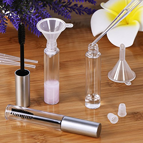 eBoot 10ml Mascara Leerrohr mit Wimpertusche Stab, Kautschuk Einsatz, Trichter und Transfer Pipetten Set für Rizinusöl, DIY Mascara Behälter mit Kappe ( Silbern) - 7