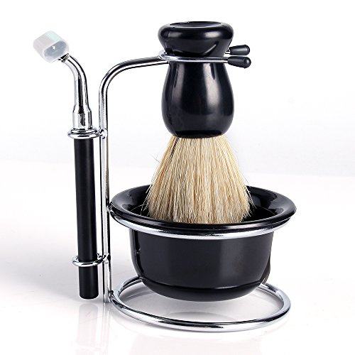 Neverland ashion Professional Badger Hair Shaving Brush Razor Black Bowl Stainless Steel Stand Holder Set