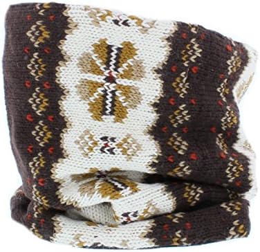 Kusan 100% Wool Fleece Lined Snood / Neck Warmer / Scarf (Brown/Cream)