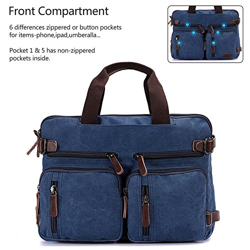 BAOSHA HB-22 Vintage Leinwand Herren Aktenkoffer Rucks  cke Arbeitstasche Umh  ngetasche Laptoptasche bis zu 14 Zoll  Blau 