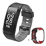 WOTUMEO Fitness Armband, Aktivitätstracker Herzfrequenz Messgerät Armbanduhr Wasserdicht Smart Sports Band Schrittzähler Austauschbarer Riemen Smart Armband Kompatibel mit iOS und Android + Rot Band
