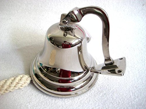 Schöne Schiffsglocke aus Messing, vernickelt mit Halterung und Bändsel