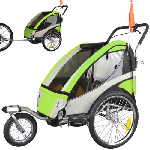 Remolque de bicicleta ebikeco 4 Verde, suspension, rueda 360º, 2 plazas 504S-02