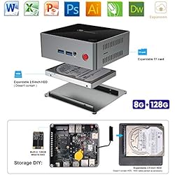 SeeKool Windows 10 J45 Mini PC, Intel Apollo Lake J4205 Procesador, Ordenador de sobremesa con 8GB LPDDR4+128GB SSD/ Dual 4K HDMI/ Dual-Band WiFi/ Bluetooth 4.0, Soporte 2.5 inch SATA HDD