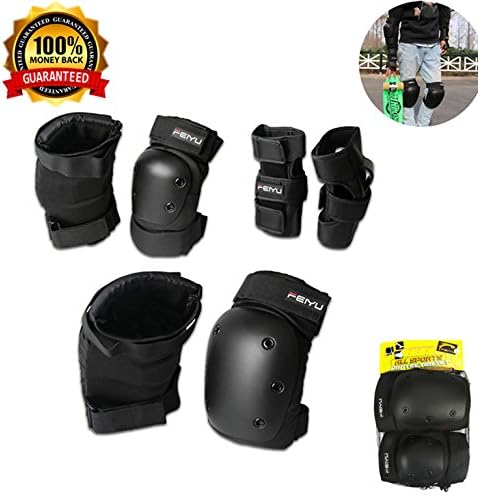 6PCS Knee Elbow Pads Guards Set,YiCol Adult Youth Outdoor Sports Protective Gear Sets for Inline Roller Skating Biking Cycling Scooter Skateboard BMX Mountain Bike Rollerblade Extreme Sports (Black, Large(for 60kg-80kg))