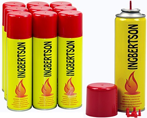 Ingbertson Feuerzeuggas 10x250ml Feuerzeugnachfüllgas Feuerzeug Gas Universal Butangas Propangas Nachfüllgas Feuerzeug
