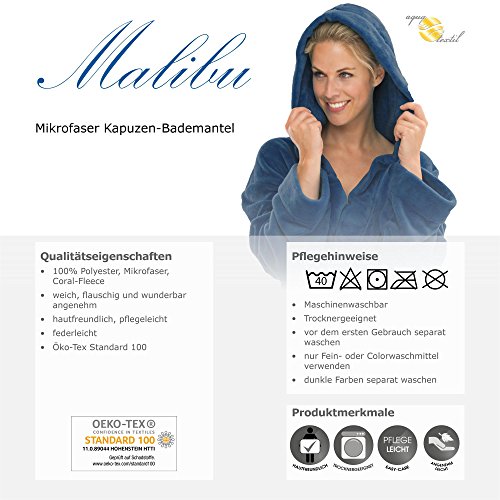 Bademantel mit Kapuze für Damen & Herren, Morgenmantel alle Größen viele Farben, weich und super flauschig, Coral-Fleece, aqua-textil Sauna-mantel lang Serie Malibu - 6