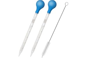 NIUQIGE Glas Pipetten Set - 2 Stück Transfer Pipette 10ml + 1 Stück Reinigungsbürste, Glaspipette mit Bürsten, Glas Pipette Dropper, Tropfpipette für Labor Lebensmittel Forschung Medizin Schule
