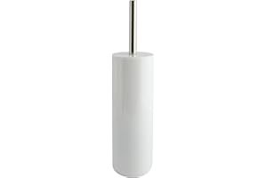 MSV Brosse WC Porte-Balai Toilette Pot à Balai INAGUA - Ensemble WC à Poser en Polystyrène Balayette avec Manche en Acier Inoxydable Blanc