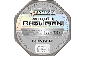 Ligne de pêche Konger World Champion - Revêtue au fluorocarbone _ 0,10-0,30 mm - 150 m - Monofil - Super puissante - De qualité supérieure