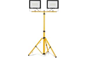 Aufun Projecteur de chantier LED blanc chaud 2 x 100 W avec trépied - Double projecteur LED Floodlight avec câble de 3 m - Lampe de travail étanche IP66 pour garage, jardin, chantier
