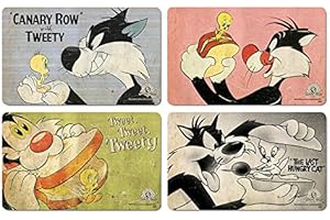 Logoshirt Ensemble de Planches à Petit-déjeuner Titi et Grosminet - Ensemble de 4 Planches à découper Tweety & Sylvester - Design Original sous Licence