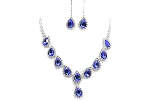YAZILIND Silver Plated Blue Crystal Rhinestone Chunky Choker Necklace Dangel Earring Jewelry Set for Women