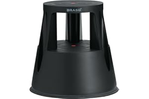 ‎BRASQ BRASQ Tritthocker mit Rollen ST200 Premium, Elefantenfuß, hergestellt aus hochwertigem Polypropylen, mit einklappbaren 3 Rollen, 30 cm hoch, Trittrollhocker grau, belastbar bis 150 kg (schwarz)
