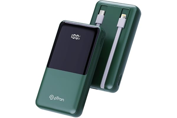 pTron Dynamo Power 20000mAh 22.5W Super Fast Charging, USB Type-C Input Power Bank with Quick Charge & 20W Power Delivery, Built-in Charging Cables, 4 Outputs, Type-C Input/Output Port (Green)