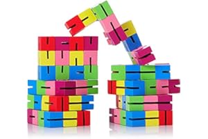 Boao 9 Pieces Wood Tangle Fidget Toy Twist Lock Blocks Cubes Mini Fidget Puzzles Flexible Stretchable Puzzles Sensory Toys for Teens Adults Party Favours