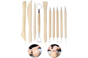 Zeayebsr 10 Pcs Polymer Clay Tools,Wooden Pottery Clay Sculpture Carving Tool Set,Pottery Sculpting Tools Set,Ceramic Clay Modeling Tool Kit for Pottery,Embossing, Ceramics Sculpture,Carving,Modeling