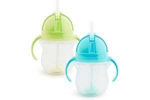 Munchkin Click Lock Tip & Sip Straw Cup Set | Baby & Toddler Sippy Cups with Straw| BPA Free Non Spill Cup| Dishwasher Safe Baby Straw Cup| Weighted Straw Childrens Cups| 7oz/207ml| 2 Pack| Green/Blue