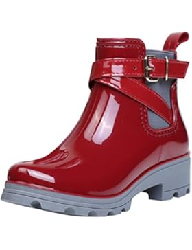 Damen Gummistiefel Regenstiefel Kurzschaft Stiefel Blockabsatz Chelsea Boots Rain Schuhe
