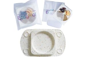 EasyMat MiniMax Silicone Baby Weaning Suction Open Bowl Plate by EasyTots | Strongest 5-Point Suction Feeding Mat with Lid and Carry Case for High Chair Feeding and Travel (Sprinkles)