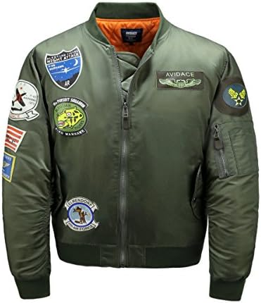 AVIDACE Quilted Bomber Jacket Men Nylon Oversized With 8 Leather Patches Coat