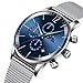 Produktbild SW Watches Analoge Quarzuhr für Männer, Datumsstoppuhr-Armbanduhr mit Silber-Mesh-Stahlarmband-Uhren für Männer