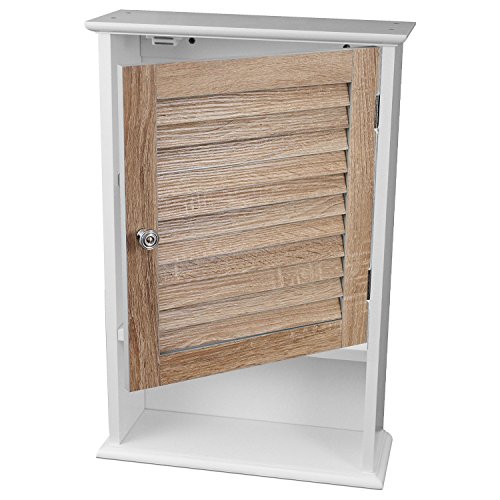 Hängeschrank mit 1 Lamellentür 40x15x60cm Holz/MDF Schränkchen Badezimmerschrank Wandschrank - 3