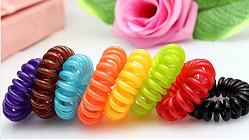 MyBeautyworld24 Coletero cable de teléfono elástico Espiral plástico Goma de pelo en sel set de 3