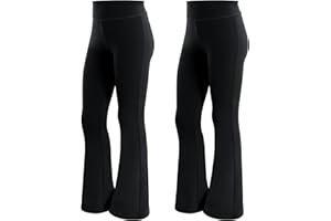 KAKU NANU Girls Flared Leggings 2 Pcs,5-14 Years High Waisted Black Grey School Trousers Yoga Pants Sports Dance Joggers Leggings