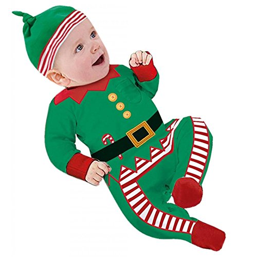 Highdas Baby Santa Costume Girls Boys Christmas Set Long Sleeve Romper Cap 2 pcs (80cm/6-12M)