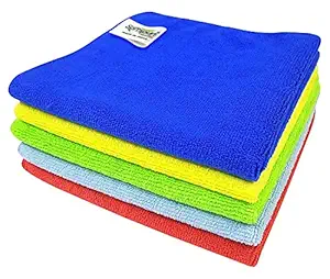 SOFTSPUN Microfiber Cleaning Cloths, 5pcs 40x40cms 340GSM Multi-Colour! Highly Absorbent, Lint and Streak Free, Multi -Purpose Wash Cloth for Kitchen, Car, Window, Stainless Steel, silverware.