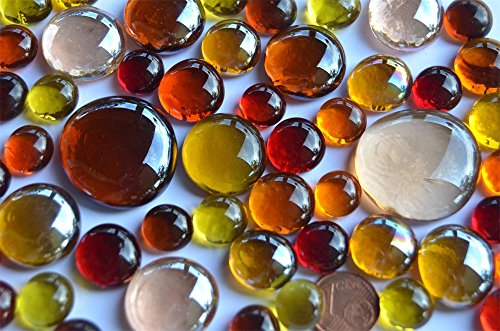 118g. Glasnuggets Sonnenmix, 4 versch. Größen 1-3 cm Deko Steine ca. 52 St. - 2
