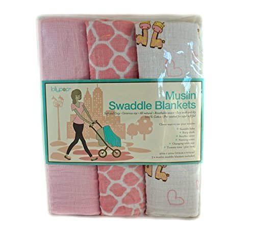 Lollypop Muslin Swaddle Blankets 100% Cotton (Light Pink Giraffe) by Manhattan Kids