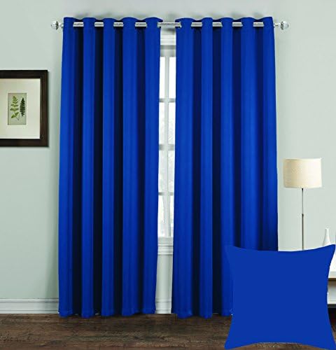 Luxury Thermal Supersoft Blackout Curtains Pair Eyelet Ring Top UAREHOME (Cushion Covers 18x18 Inches, Blue)