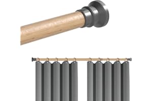 Hershii Extendable Wardrobe Rail 110-196cm, Adjustable Shower Curtain Rod, Clothes Hanging Tension Pole, No Drilling, Telescopic Rods for Kitchen Closet Cupboard Bathroom Window, Light Wood Grain