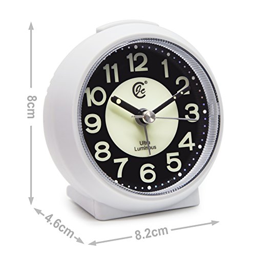 JCC charmante leuchtende kleine runde Handheld Größe nicht ticking Quarz Schreibtisch Uhr Wecker Reisewecker mit Licht Nacht, Snooze Funktion – batteriebetrieben (Matt – weiß) - 8