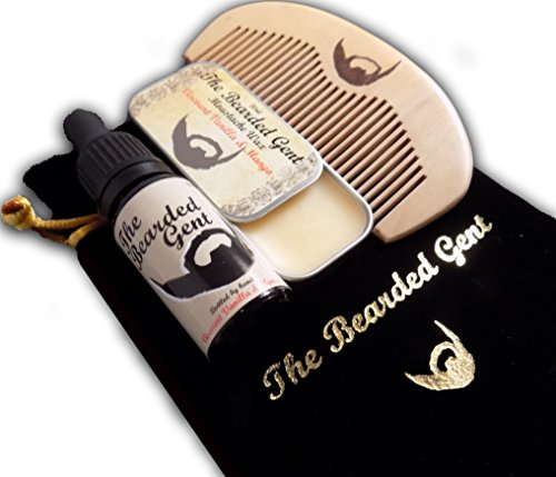 The Bearded Gents Grooming Kit - Beard Oil, Moustache Wax, Comb and Gift Bag (Vanilla & Mango)