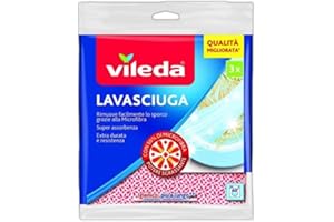 Vileda 139193 Lavasciuga, Panno Multiuso Con Odor Stop e Speciali Rilievi Pulenti, Ideali Per Rimuovere Lo Sporco Da Piatti e Stoviglie