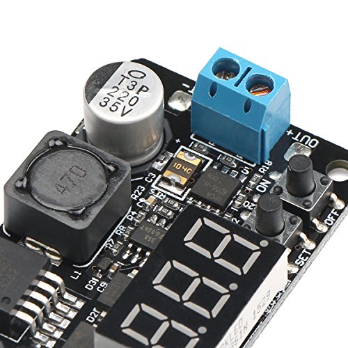 DROK® LM2596 DC 5/12 Volt Einstellbare Spannungsregler mit Kühlkörper und Schraube 5-32.0V zu 0-30.0V DC Buck Converter Autobatterie Step-down Stromversorgungsmodul + Rote LED Voltmeter - 6