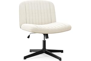 naspaluro Armless Office Chair No Wheels Velvet Fabric Cross-legged Desk Chair Height Adjustable Swivel Computer Chair with Wide Seat and Mid Back for Bedroom and Home Office - Beige
