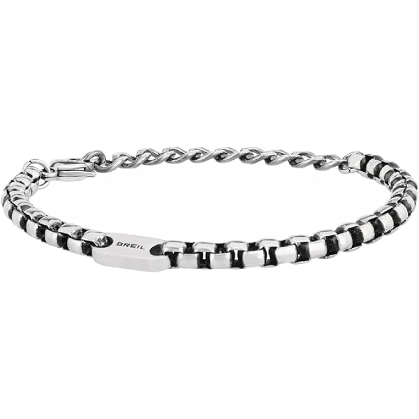 Breil Collezione B Fence – Bracciale Uomo In Acciaio Specchiato Con Microsfere In Pietra, Chiusura A Moschettone, Lunghezza Regolabile 17,5-22,5 Cm